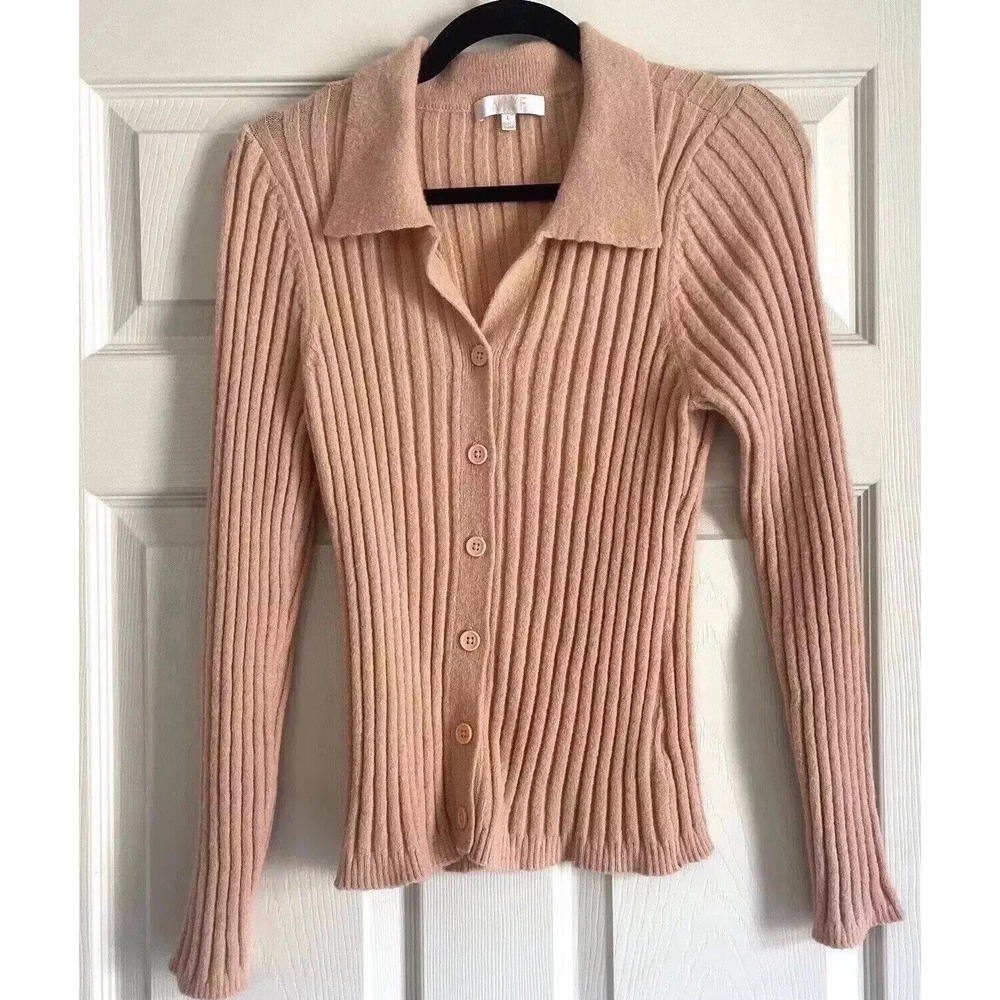 WAYF Sweater Cardigan Women Large Sawyer Peach Collar Button Down Cottagecore